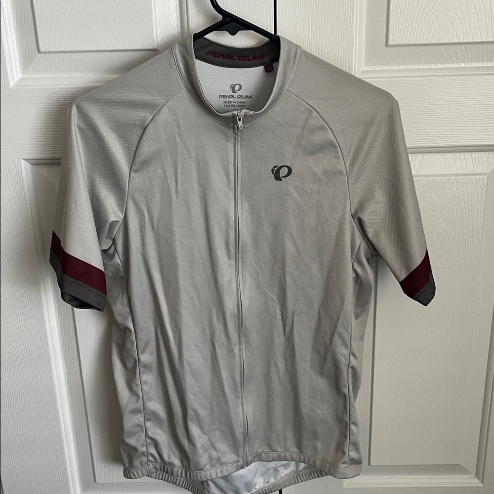 Pearl Izumi Light Gray and Maroon Cycling Jersey